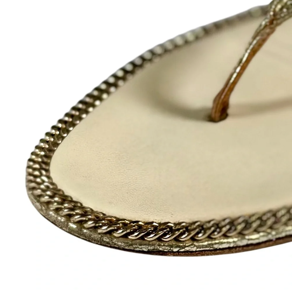 CHANEL Metallic Gold Thong T-Strap Sandals Made in Italy
